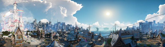 Tiny Tina's Wonderlands panoramic view of a fantasy city