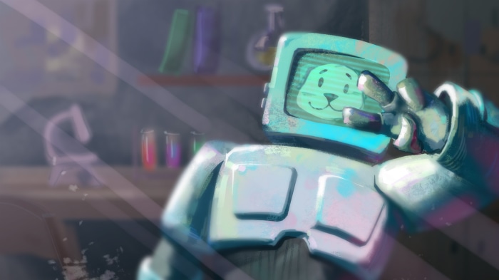 Robot with a dog face on screen