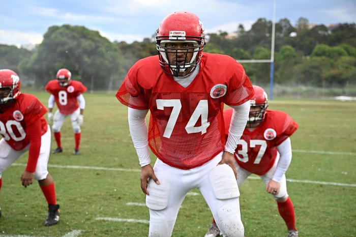 American Football Players in Red Uniforms