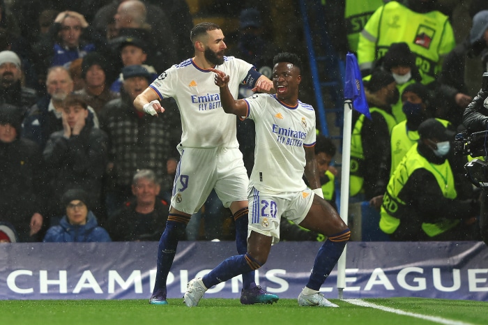 Karim Benzema and Vinícius Júnior of Real Madrid C.F.