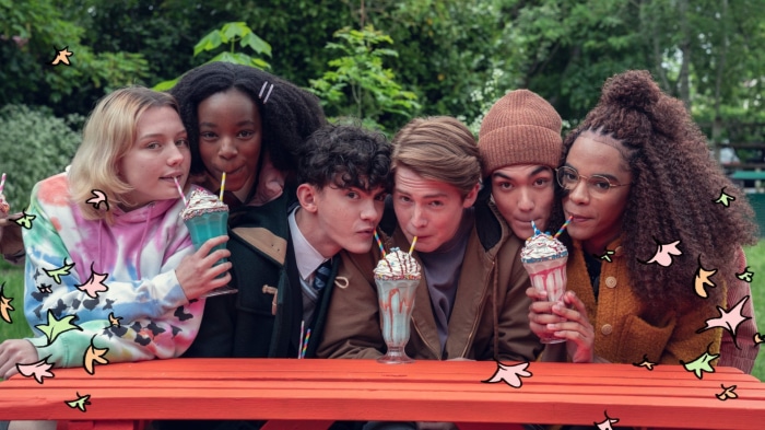 Heartstopper cast drinking milkshakes