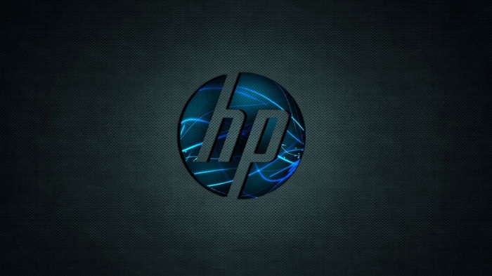 HP logo on a dark textured background