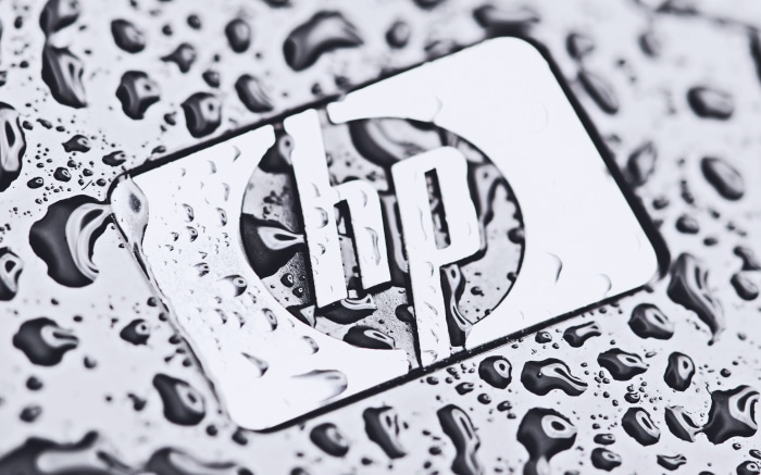 HP logo with water droplets