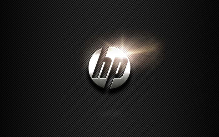 HP logo on a dark textured background