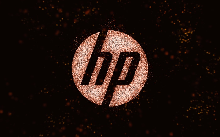 HP logo with sparkling particles