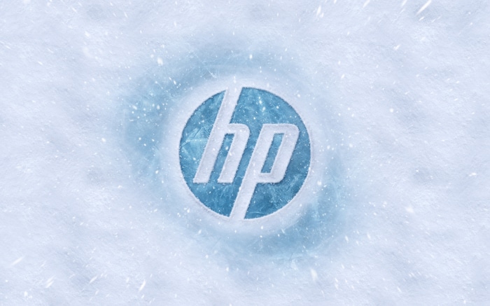 HP logo on ice