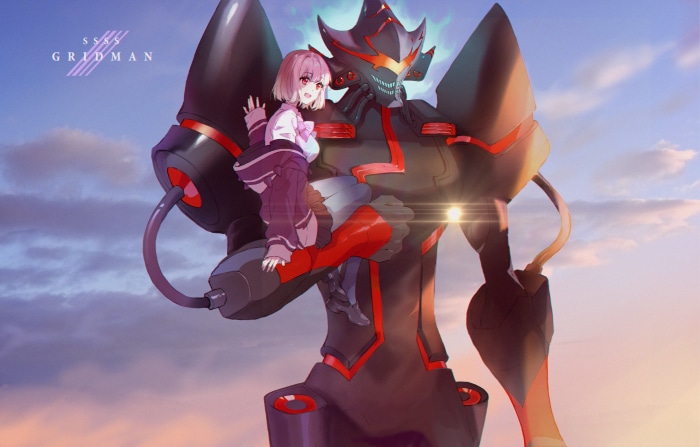Akane Shinjou from SSSS.Gridman sitting on a giant robot