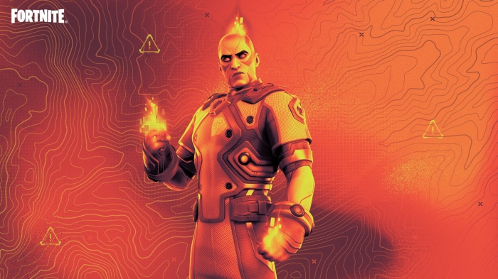 Fortnite character with fire elements