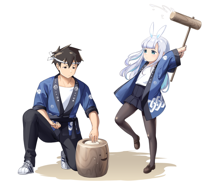 Reina Aharen and Raidou Matsuboshi making mochi