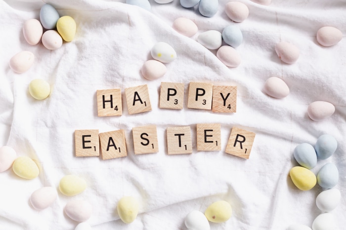 Happy Easter Scrabble Tiles and Candy Eggs