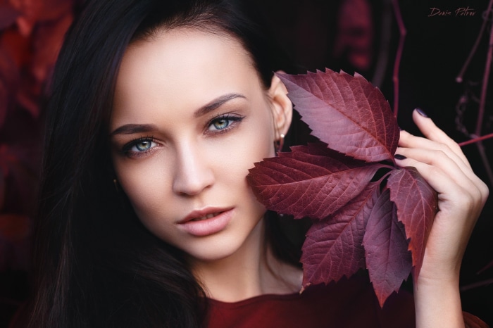 Angelina Petrova with red leaves