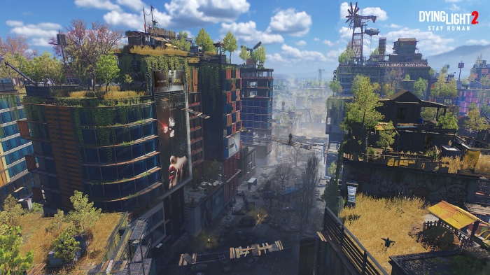 Dying Light 2 Stay Human cityscape with overgrown buildings