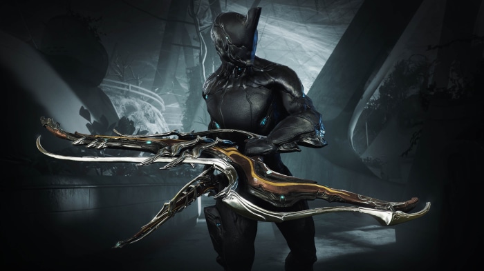 Warframe character holding a crossbow
