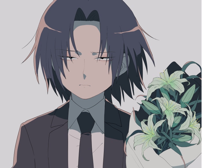 Feitan Portor from Hunter X Hunter holding lilies