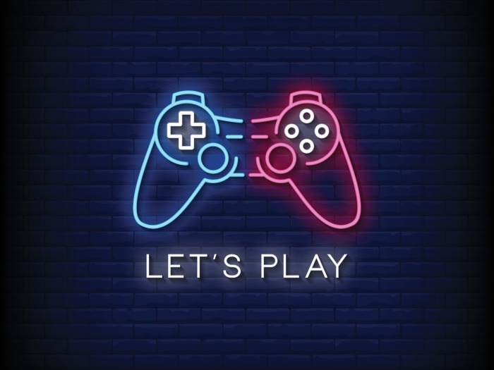 Neon Game Controllers and "Let's Play" Text