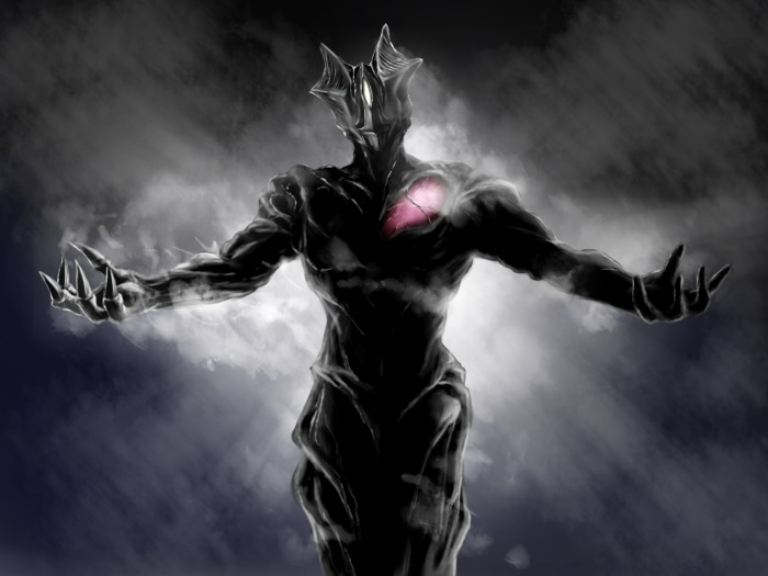 Dark creature with glowing pink heart