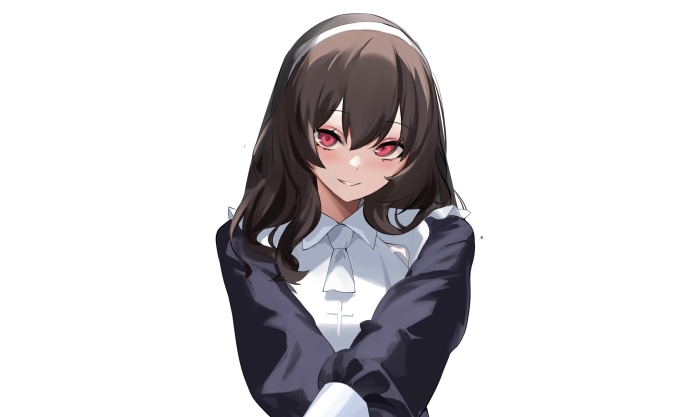 Girl in Nun Outfit with Red Eyes