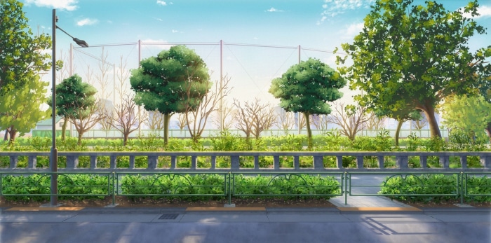 Street with trees and fence
