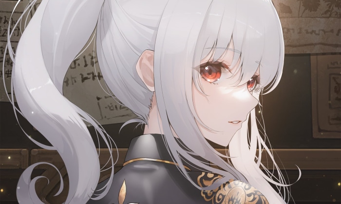 Anime girl with white hair and red eyes