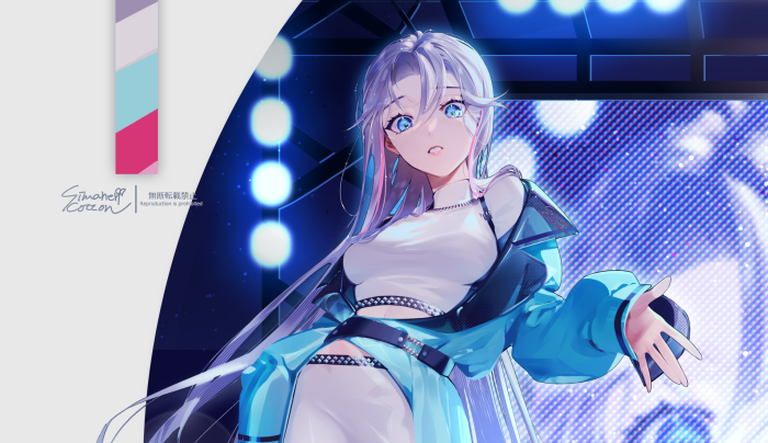 Girl on stage with blue lights