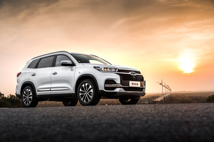 White Chery Tiggo 8 SUV at Sunset
