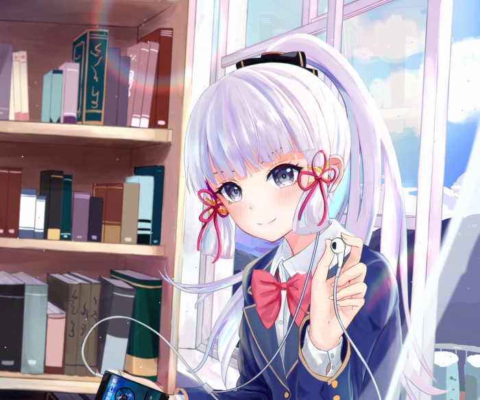 Kamisato Ayaka from Genshin Impact listening to music