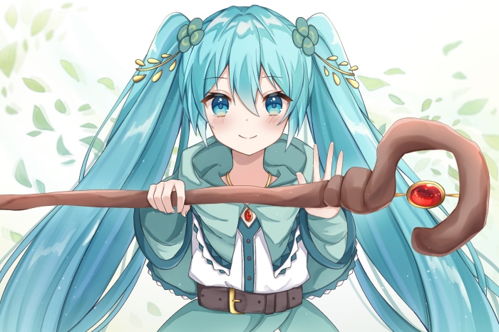 Hatsune Miku with a staff