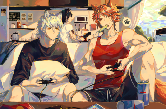 Arknights characters playing video games