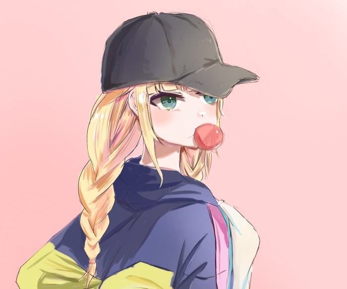 Eiko Tsukimi from Ya Boy Kongming! blowing bubblegum