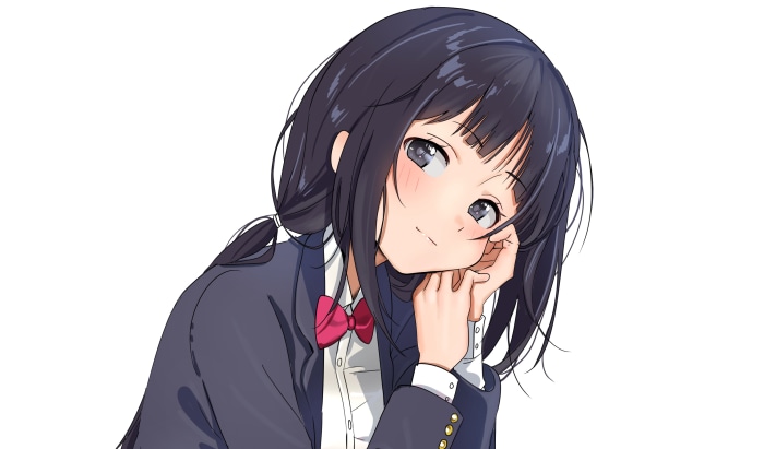 Anime girl in school uniform with pink bow