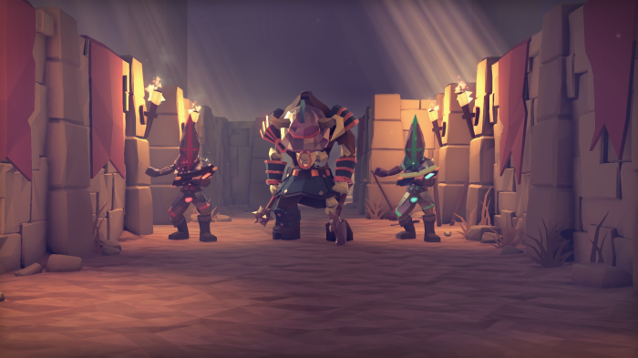 For The King characters in a stone arena