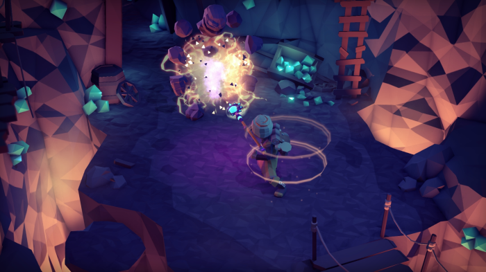 Character mining in a cave with gems