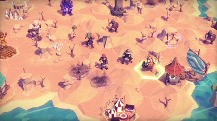 For The King characters on a hexagonal desert map