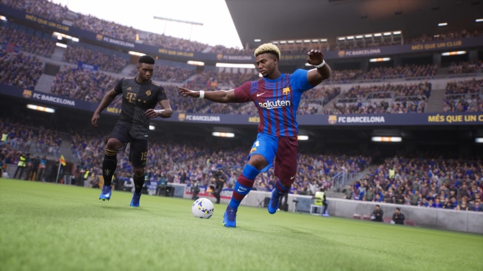 Football players in FC Barcelona stadium