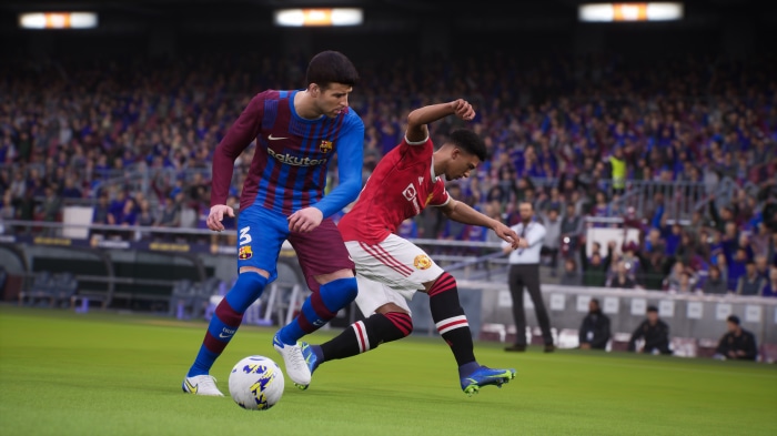 Two soccer players in a stadium, EFootball 2022 4K