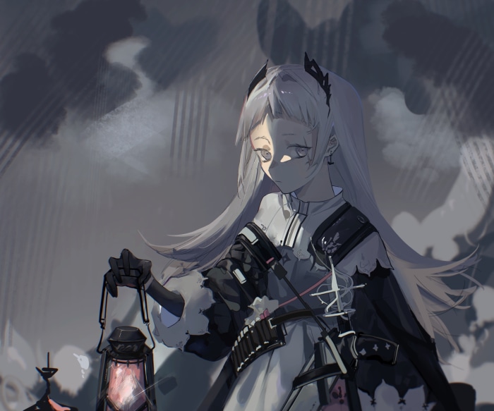 Irene from Arknights holding a lantern