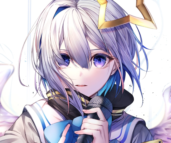 Amane Kanata from Hololive singing with a microphone