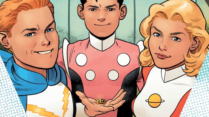 Lightning Lad, Cosmic Boy, and Saturn Girl from Legion of Super-Heroes