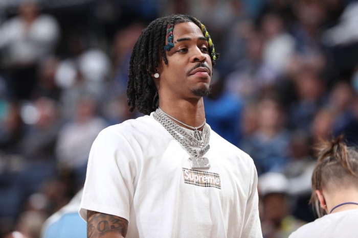 Ja Morant in white t-shirt with chains