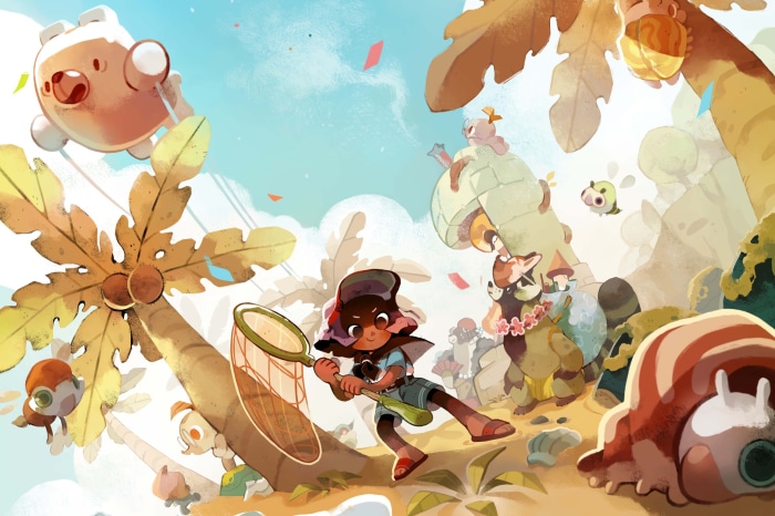 Cozy Grove characters on a tropical island