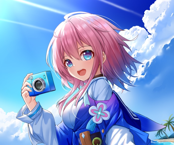 March 7th from Honkai: Star Rail holding a camera