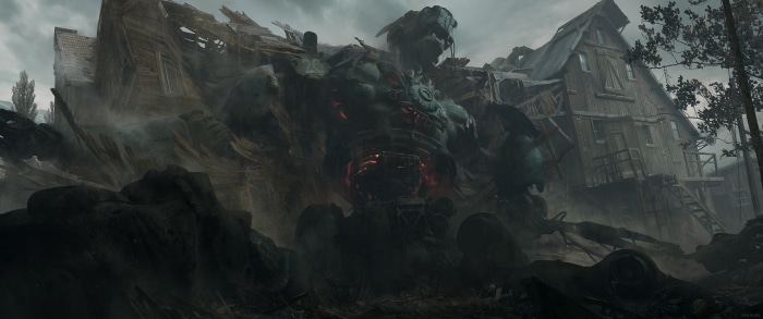 Giant Sci-Fi Mech in Ruined Buildings