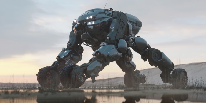 Sci-Fi Robot in a Desert Landscape