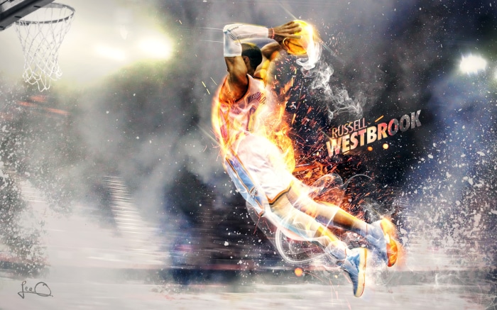Russell Westbrook Dunking with Fiery Effects
