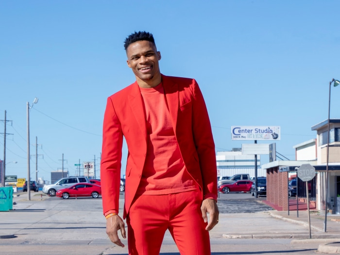 Russell Westbrook in red suit