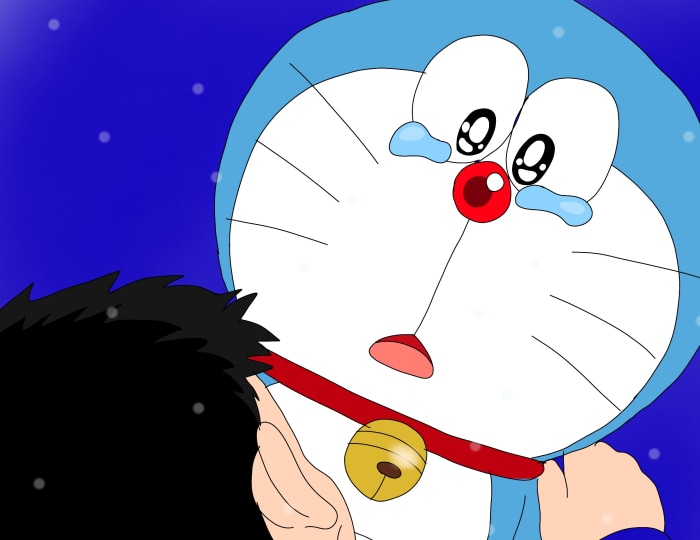 Doraemon Crying in the Snow