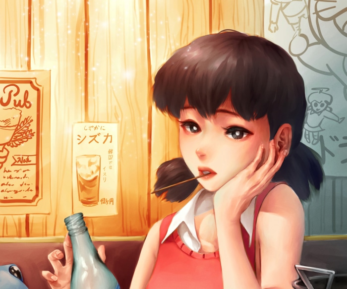 Shizuka Minamoto in a cozy pub