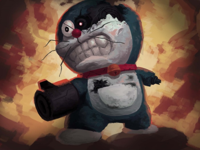 Doraemon from Doraemon, damaged and menacing