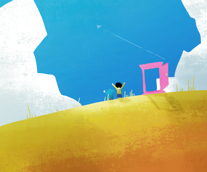 Doraemon and Nobita in a surreal landscape