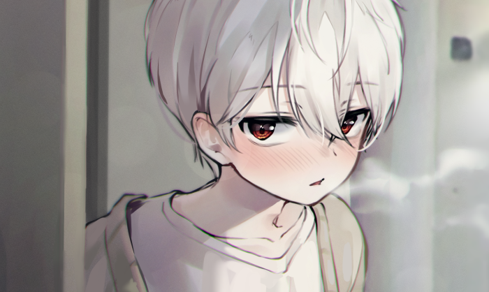 Boy with white hair and red eyes